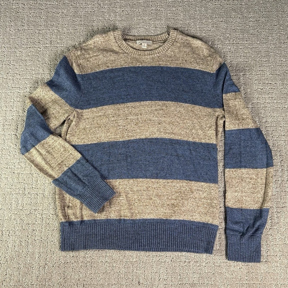 VTG 80s Gap Crewneck Sweater Mens Medium Brown Blue Striped Knit Cotton Size M